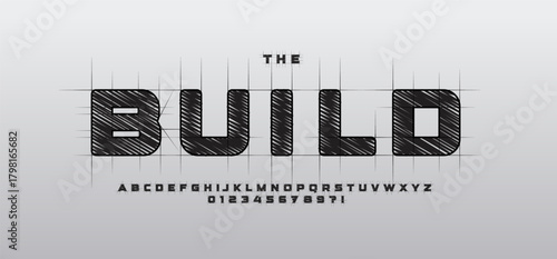 Architectural Font Logo Alphabet Vector Letter Set Modern Typography, Creative Architect Typographic Design for Blueprint Text, Poster Headline. Engineer Project Plan Symbol Fonts. Vector Typeface