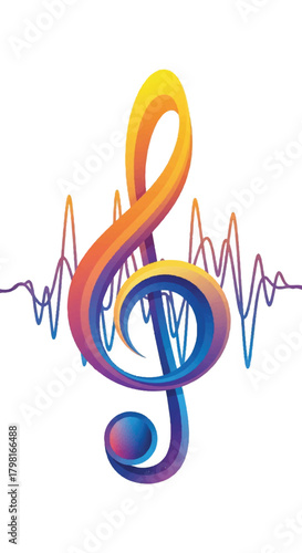 Colorful treble clef with heartbeat motif: vibrant musical symbol design.