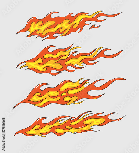Flames livery design set with outline for car or motorcycles 