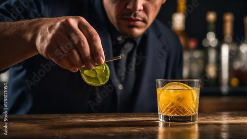 Close-up of a man preparing a cocktail