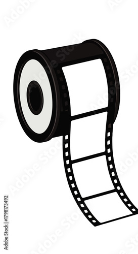 Illustration of a film roll with developing film strip for graphic design projects.