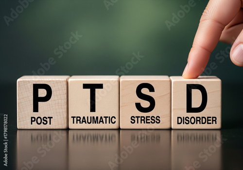 PTSD (Post Traumatic Stress Disorder) Mental Health Concept on Wooden Blocks