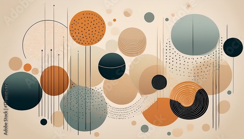 simple abstract layout of circles and dotted lines arranged in harmony soft neutral color palette seamless minimal background