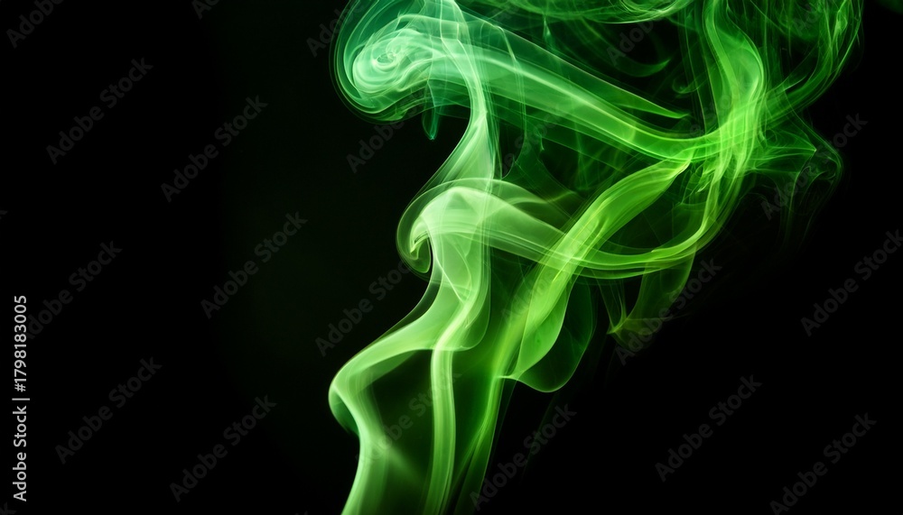 Fototapeta premium Green Smoke Isolated On Black Background