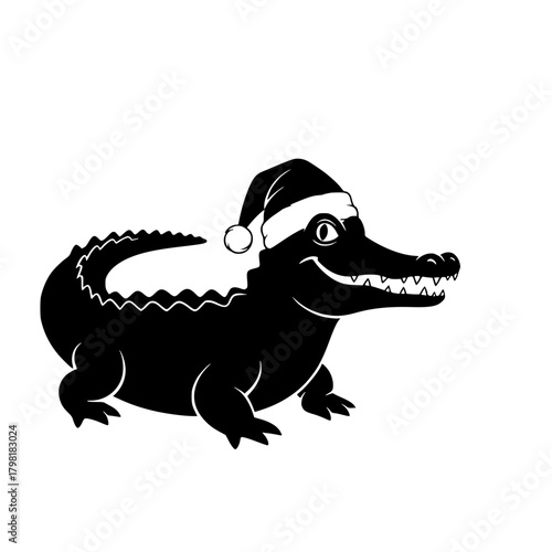 An alligator, donning a festive hat, bringing a touch of holiday cheer with a playful grin, a celebration.