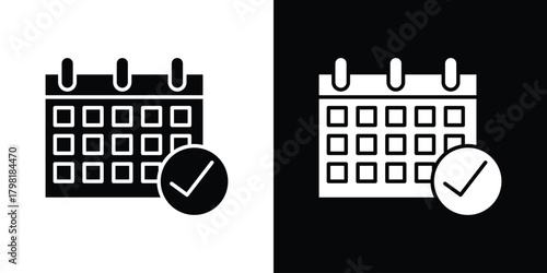Calendar check icons. Simple solid style. Glyph vector illustration isolated