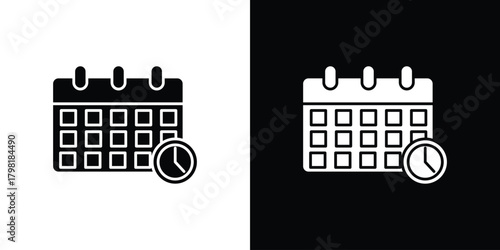 Calendar clock icons. Simple solid style. Glyph vector illustration isolated