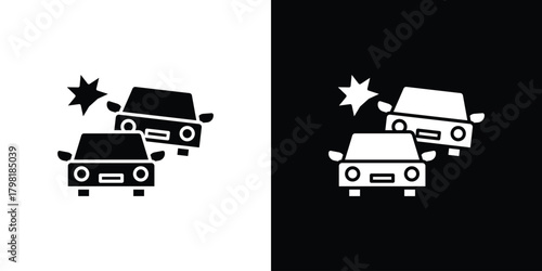 Car crash icons. Simple solid style. Glyph vector illustration isolated