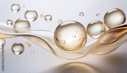 transparent cream oil drops floating on white background with soft elegant light