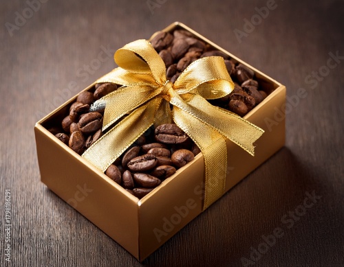 gift box of coffee beans with gold bow