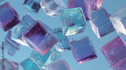 Abstract Data Visualization Concept: Translucent Ice Cubes Representing Digital Information Cubes