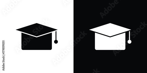 Graduation cap icons. Simple solid style. Glyph vector illustration isolated