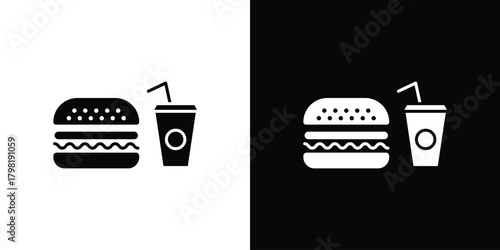 Hamburger soda icons. Simple solid style. Glyph vector illustration isolated