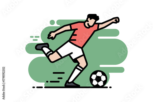 Dynamic Soccer Player Kicking Ball in Action with Contemporary Minimalist Design