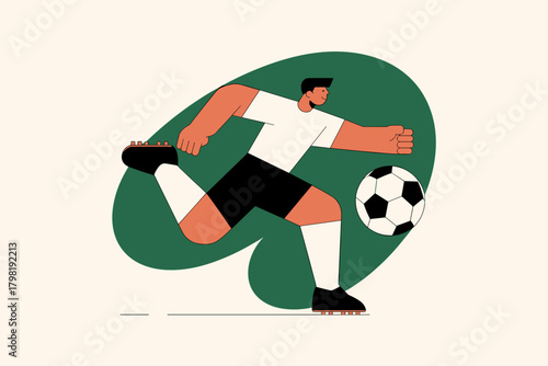 Dynamic Soccer Player in Action with Bold Green Background and Fluid Motion