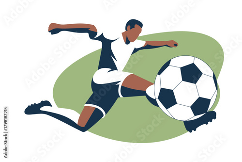 Dynamic Soccer Player Kicking Ball in Action with Contemporary Minimalist Design