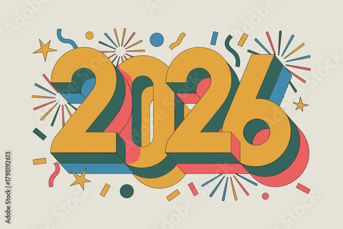 Festive New Year Celebration 2026 with Colorful Fireworks and Cheerful Confetti