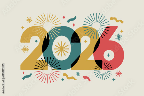 Festive New Year Celebration 2026 with Colorful Fireworks and Cheerful Confetti