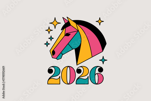 Colorful Year of the Horse 2026 Celebration Illustration with Playful Design Elements