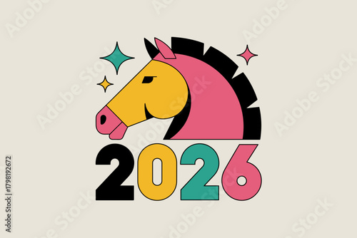 Colorful Year of the Horse 2026 Celebration Illustration with Playful Design Elements