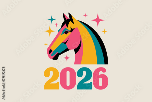 Colorful Year of the Horse 2026 Celebration Illustration with Playful Design Elements