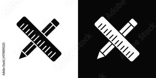 Pencil and ruler icons. Simple solid style. Glyph vector illustration isolated