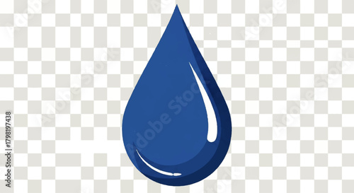 Blue water droplet with glossy highlight and reflective surface imagery.