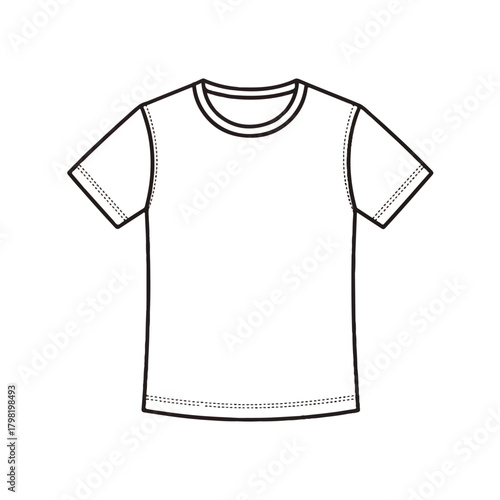 Minimalist illustration of a plain white t-shirt with simple line art.
