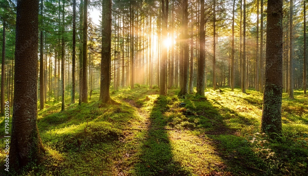 Obraz premium sunlight filtering through forest