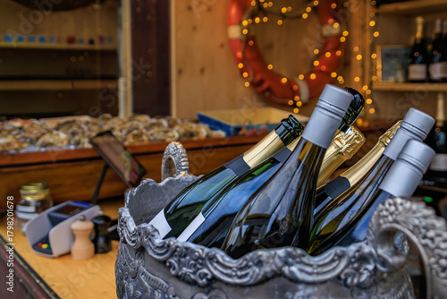 Sparkling wine and champagne at a Christmas Market stall, Zurich, Switzerland