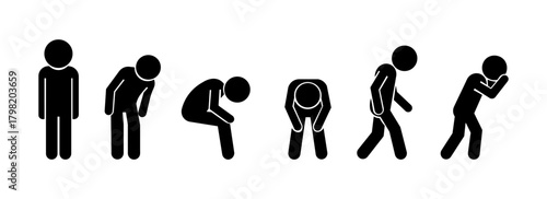 Stickman Tired & Sad Progression – Exhaustion to Emotional Breakdown Silhouette Set.