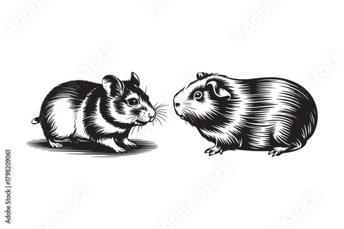 Vintage illustration of a hamster and a guinea pig