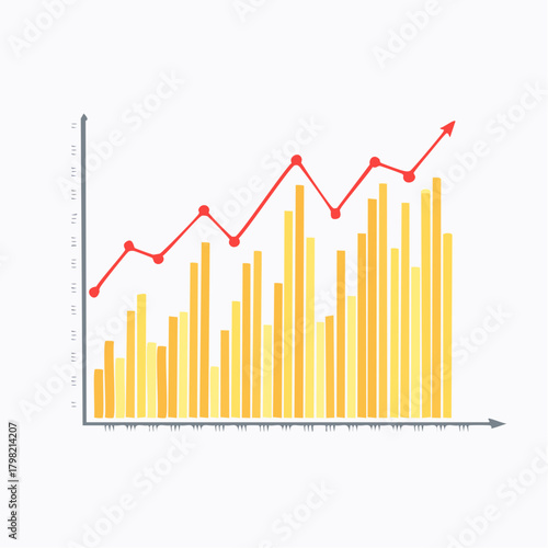 Market volatility shown with rising line and bar graph 