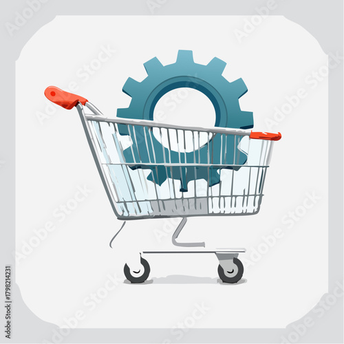 Shopping cart contains a large gear, symbolizing procurement process
