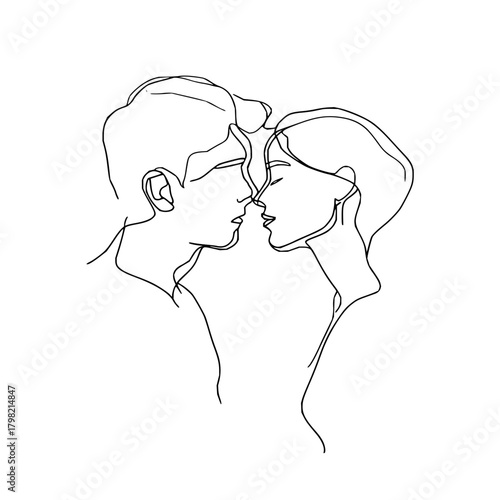 Minimalist line art drawing of couple in love romantic embrace tenderness and affection illustration style art