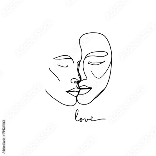 Continuous line drawing of couple kissing illustration love and romance minimalist art for valentines day 100