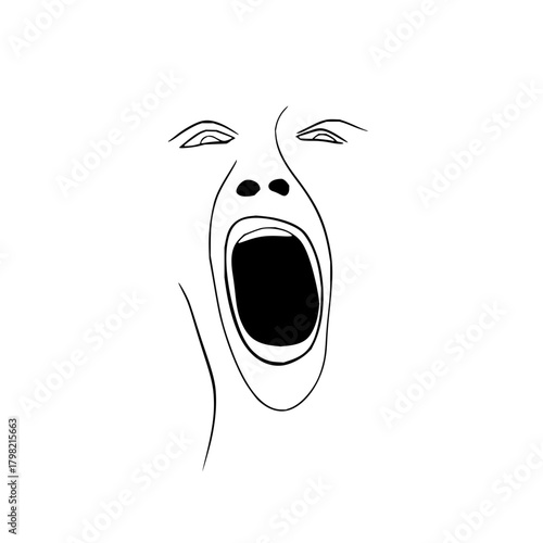 Yawning face line art vector illustration for sleep deprivation and fatigue awareness concept art design