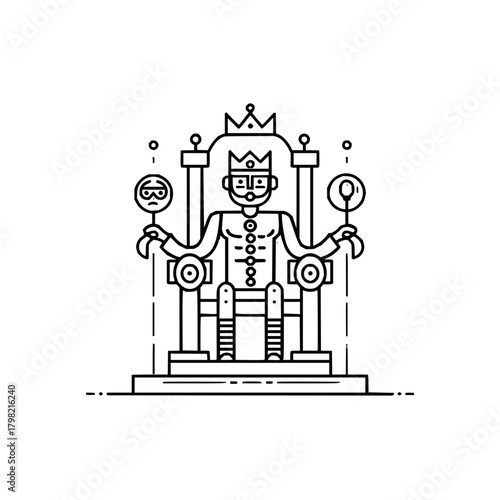King on throne with crown vector illustration royalty concept monarchy symbol power leader authority 100 char