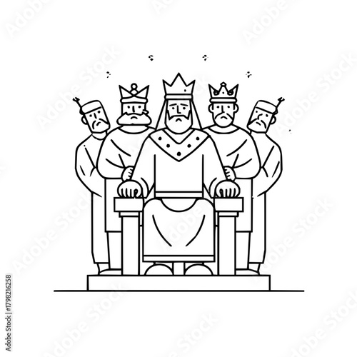 King and his court illustration vector art royalty leadership monarchy throne kingdom line art drawing design 100