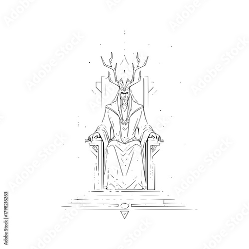King with antlers on throne illustration fantasy art drawing king character design throne fantasy illustration
