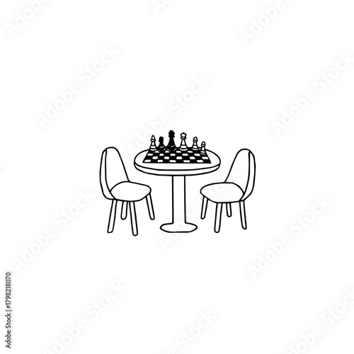 Chess game illustration on table with chairs vector design for board game enthusiasts and strategists art