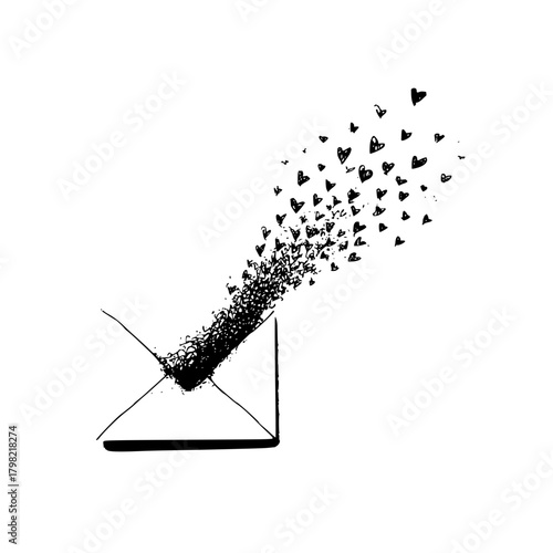 Love letter hearts flying out of envelope illustration for valentine's day romantic message concept art
