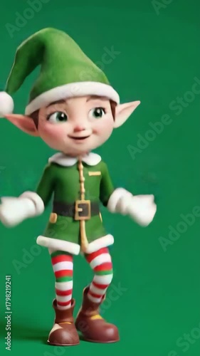 Christmas Elf Character on Green Background
