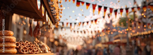 German New Year Market Scene with Festive Food Stall and Pennant Flags