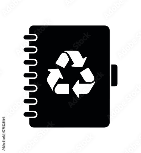 recycled notebook flat black solid vector illustration isolated on white background