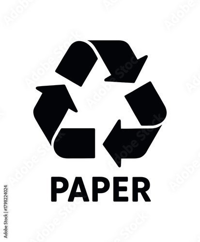 recycling paper symbol flat black solid vector illustration isolated on white background