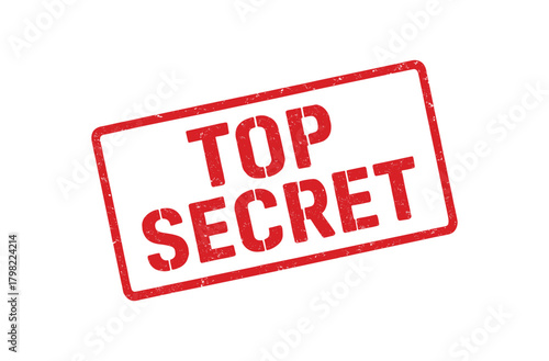 Red rubber stamp text TOP SECRET rectangular outline bold capital letters distressed texture rotation isolated on white background vector illustration clean minimal style