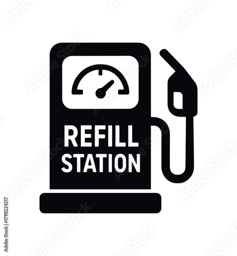 refill station flat black solid vector illustration isolated on white background