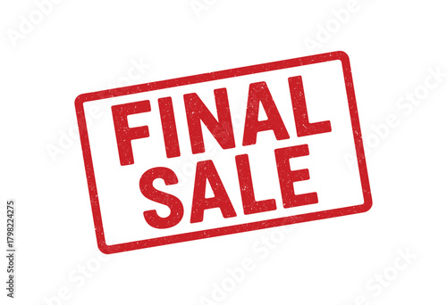 Red rubber stamp text FINAL SALE rectangular outline bold capital letters distressed texture rotation isolated on white background vector illustration clean minimal style