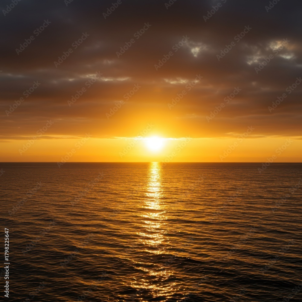 Obraz premium Stunning panoramic view of a radiant golden horizon over tranquil waters, capturing serene beauty and boundless light, light, tranquil, boundless
